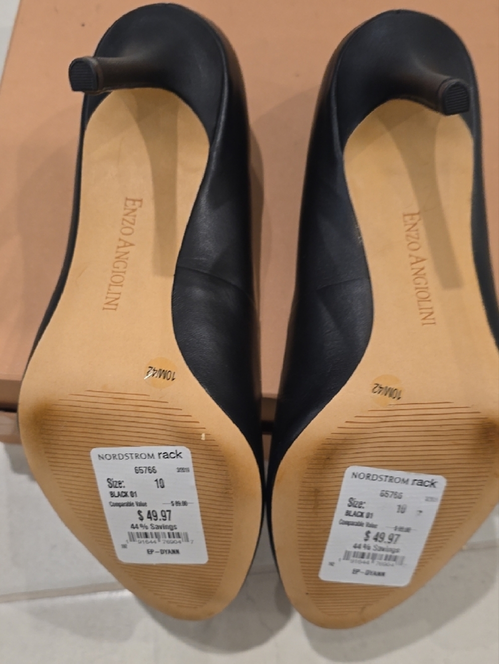 Enzo Angiolini Black Peep-Toe Leather Heels - Picture 6 of 12